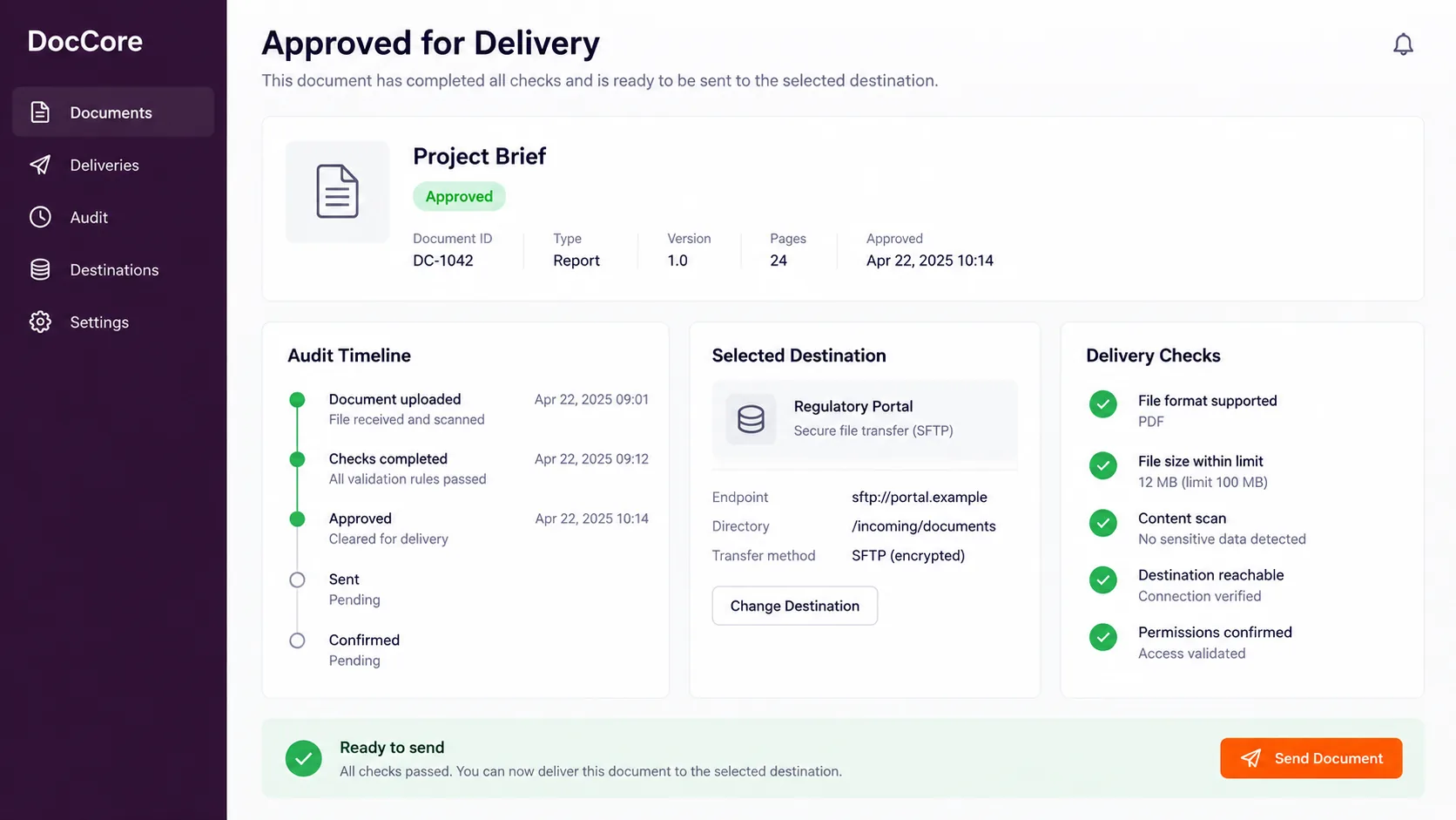 DocCore · Approved hand-off