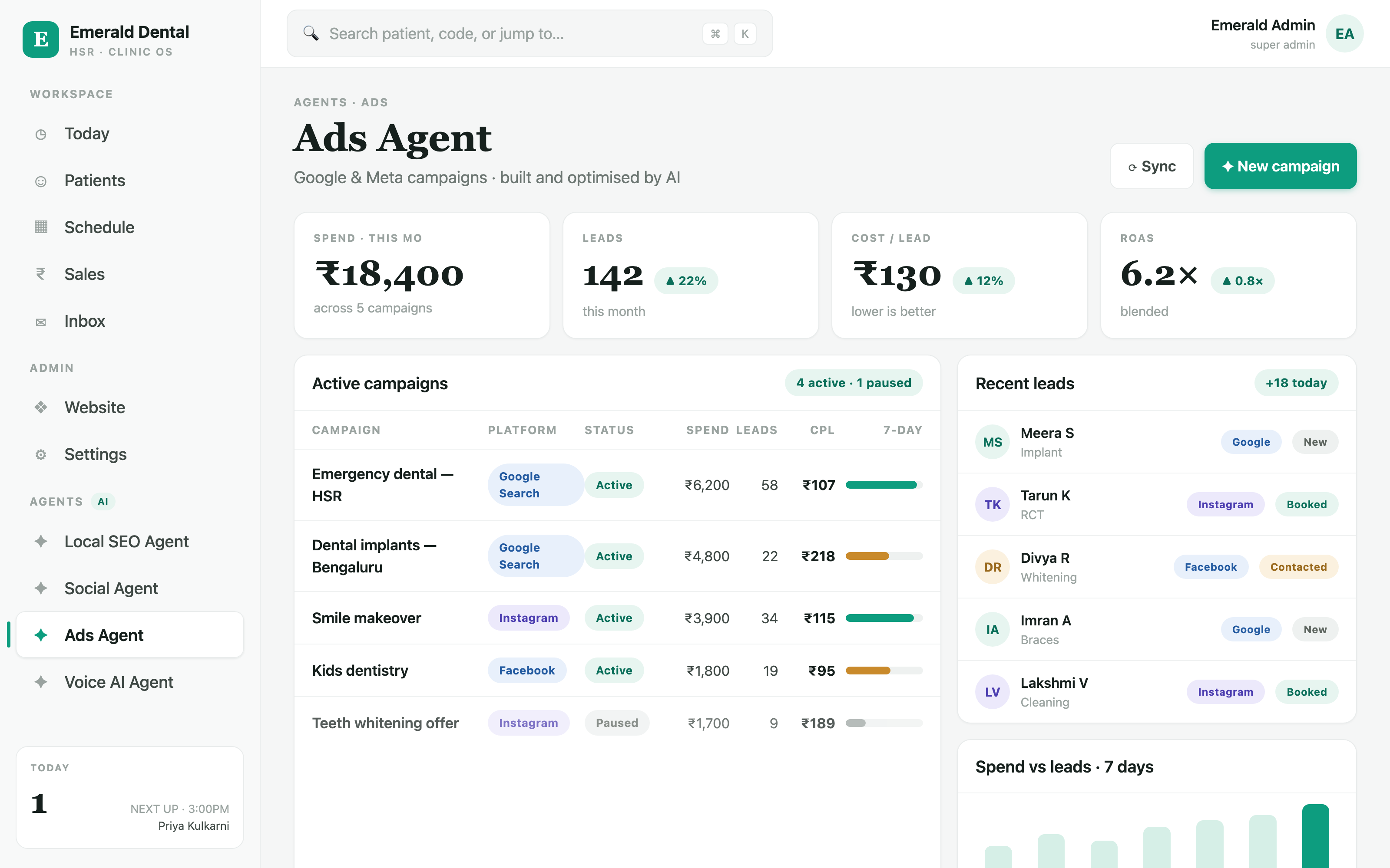 Dental OS — Ads Agent dashboard