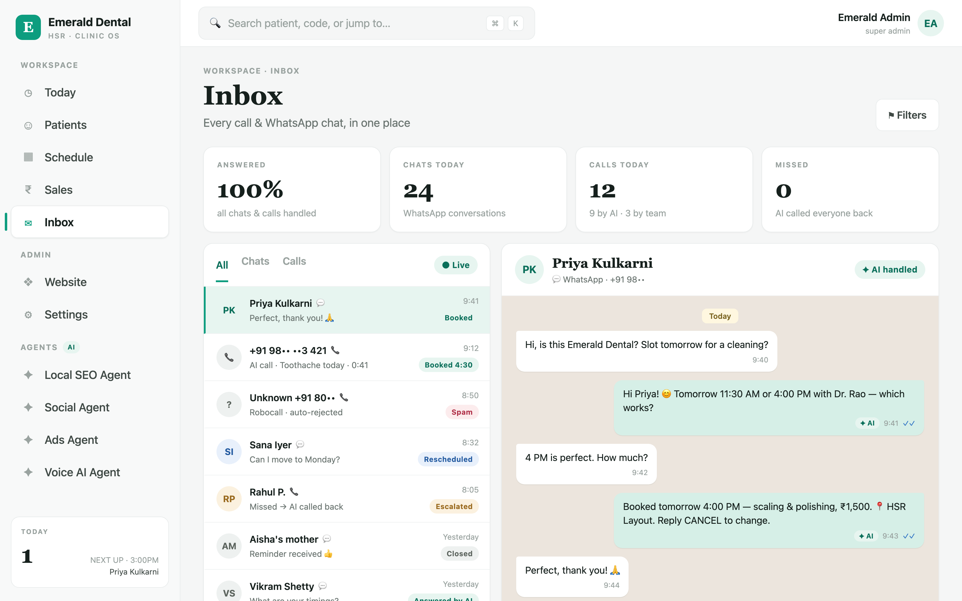 Dental OS — unified call & chat inbox