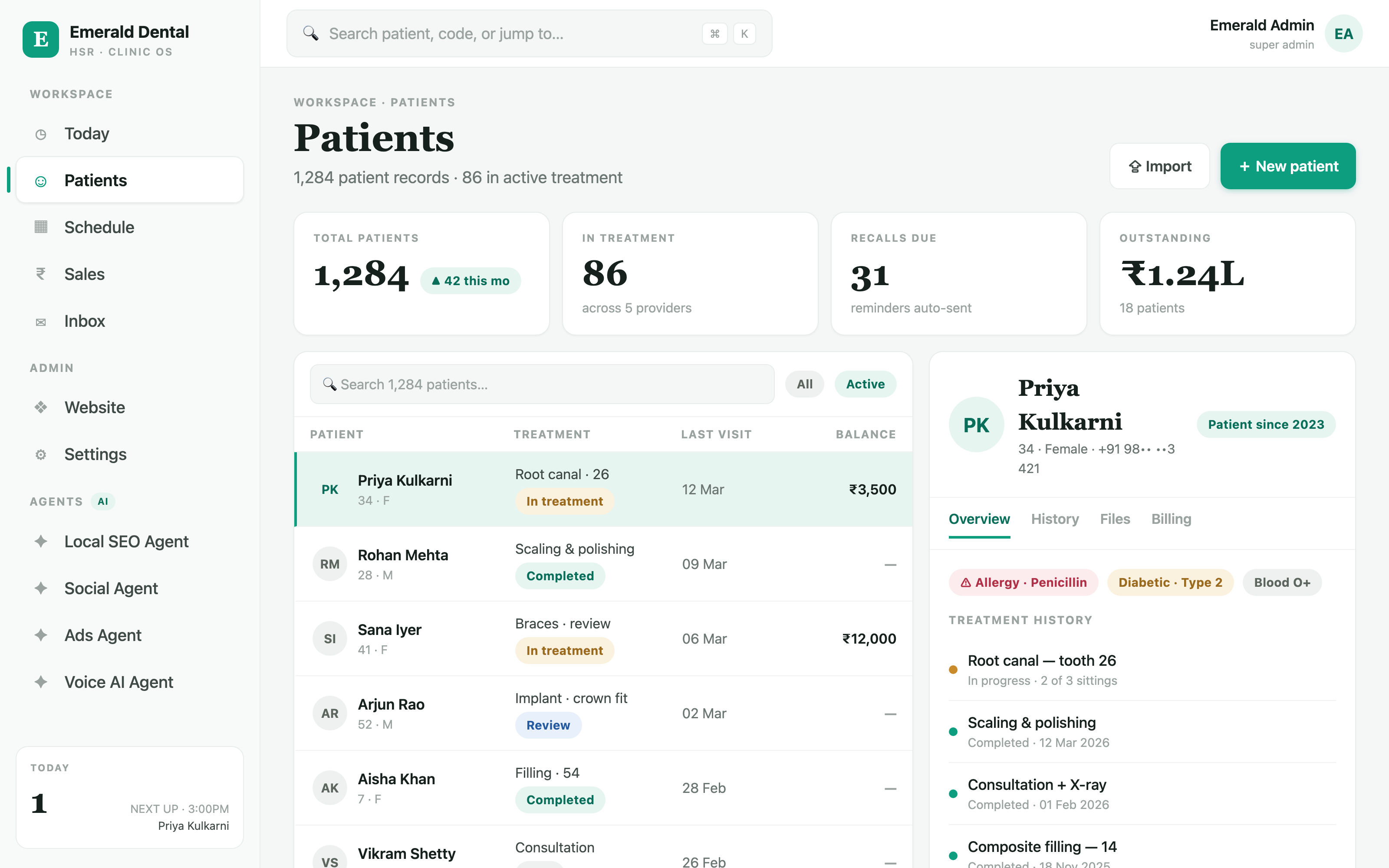Dental OS — Patients dashboard