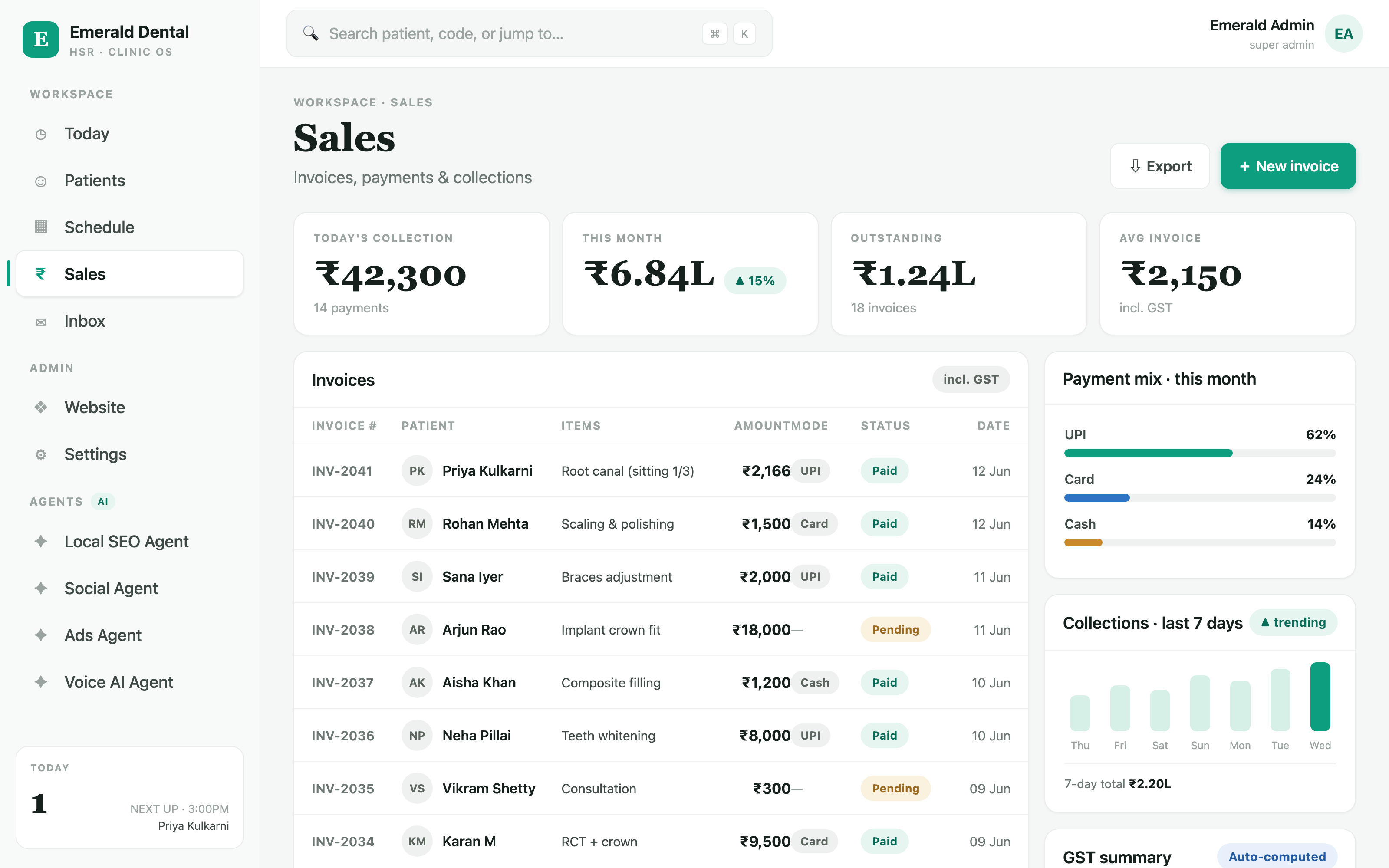 Dental OS — Sales & invoices dashboard