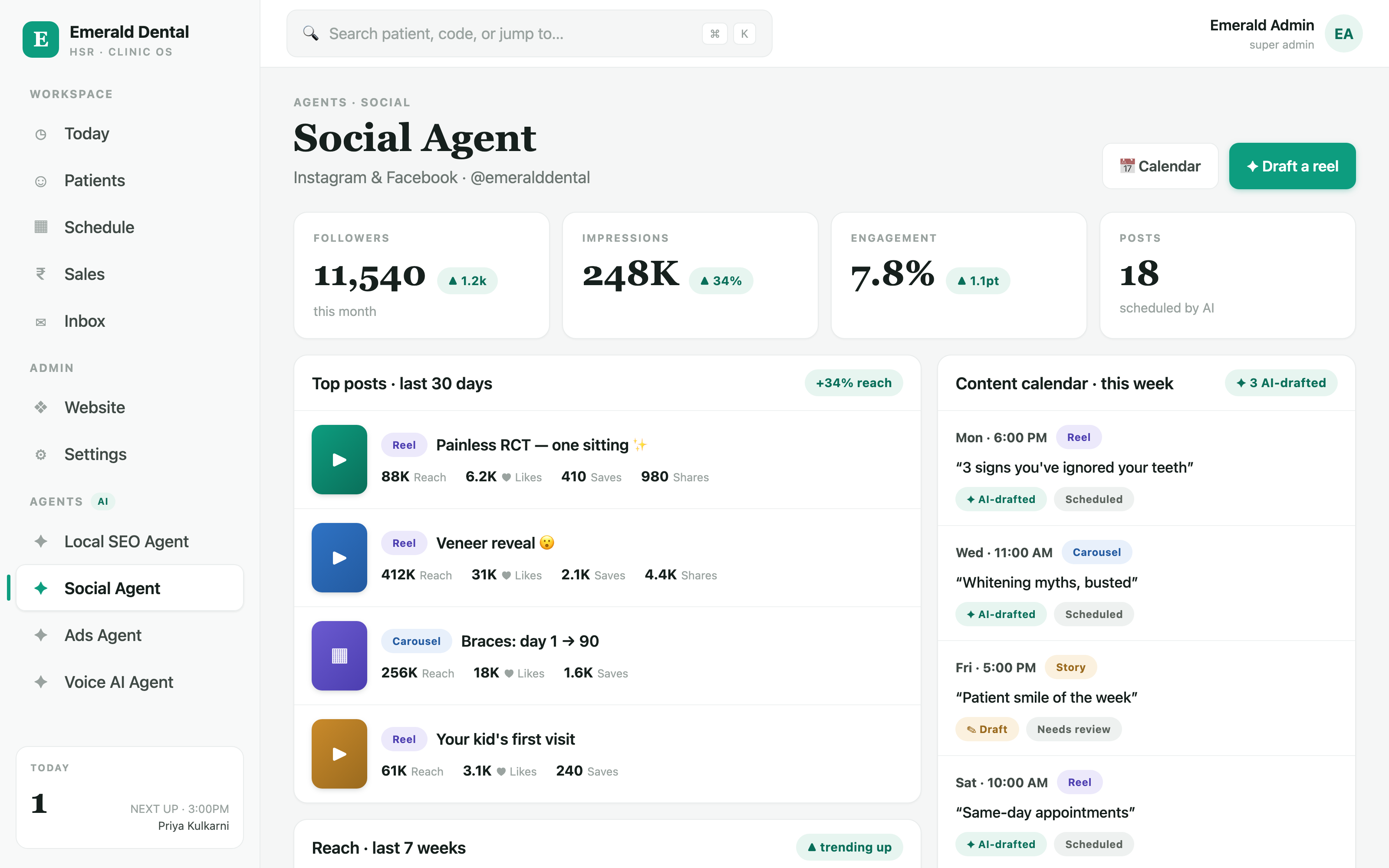 Dental OS — Social Agent dashboard