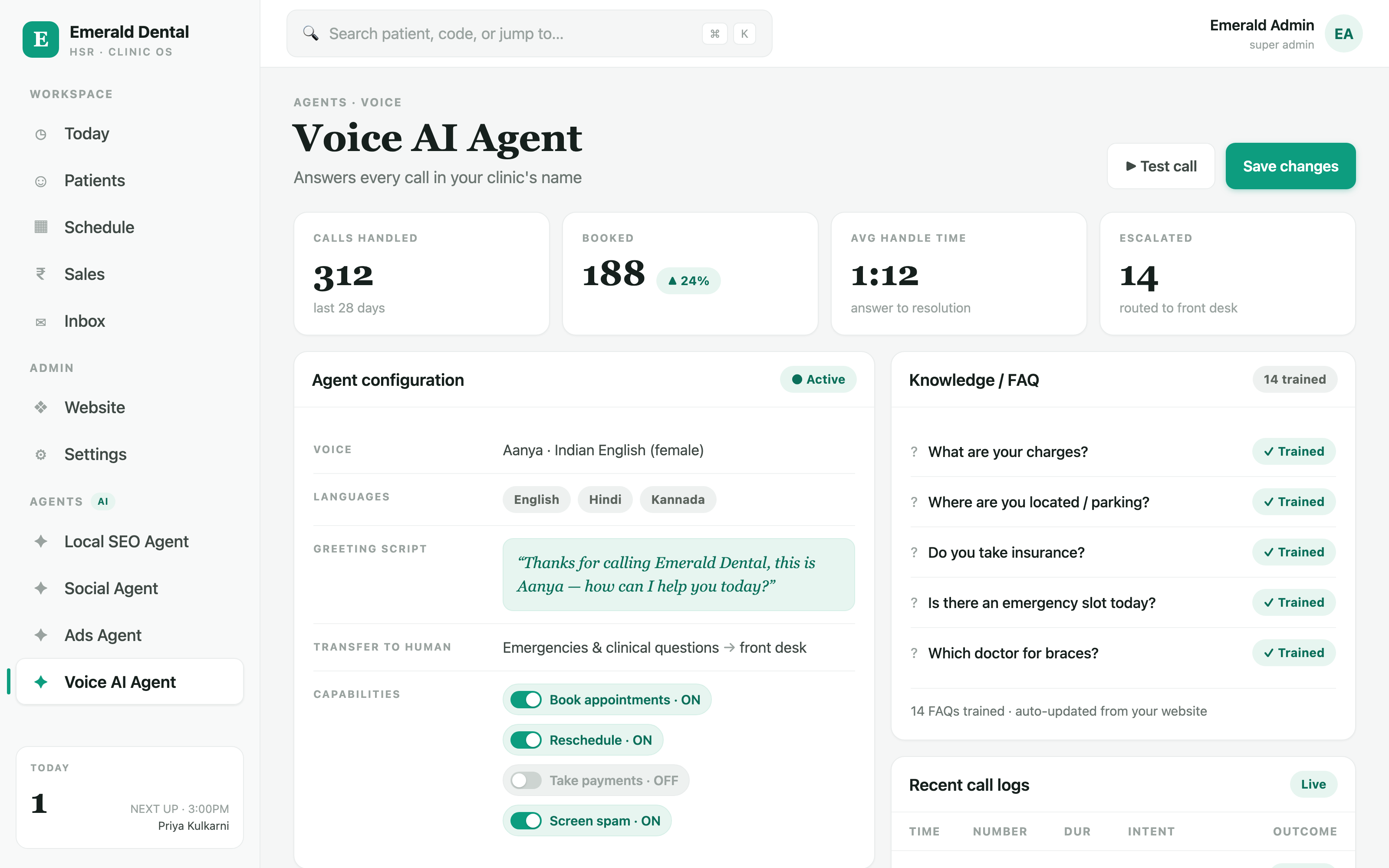 Dental OS — Voice AI Agent configuration