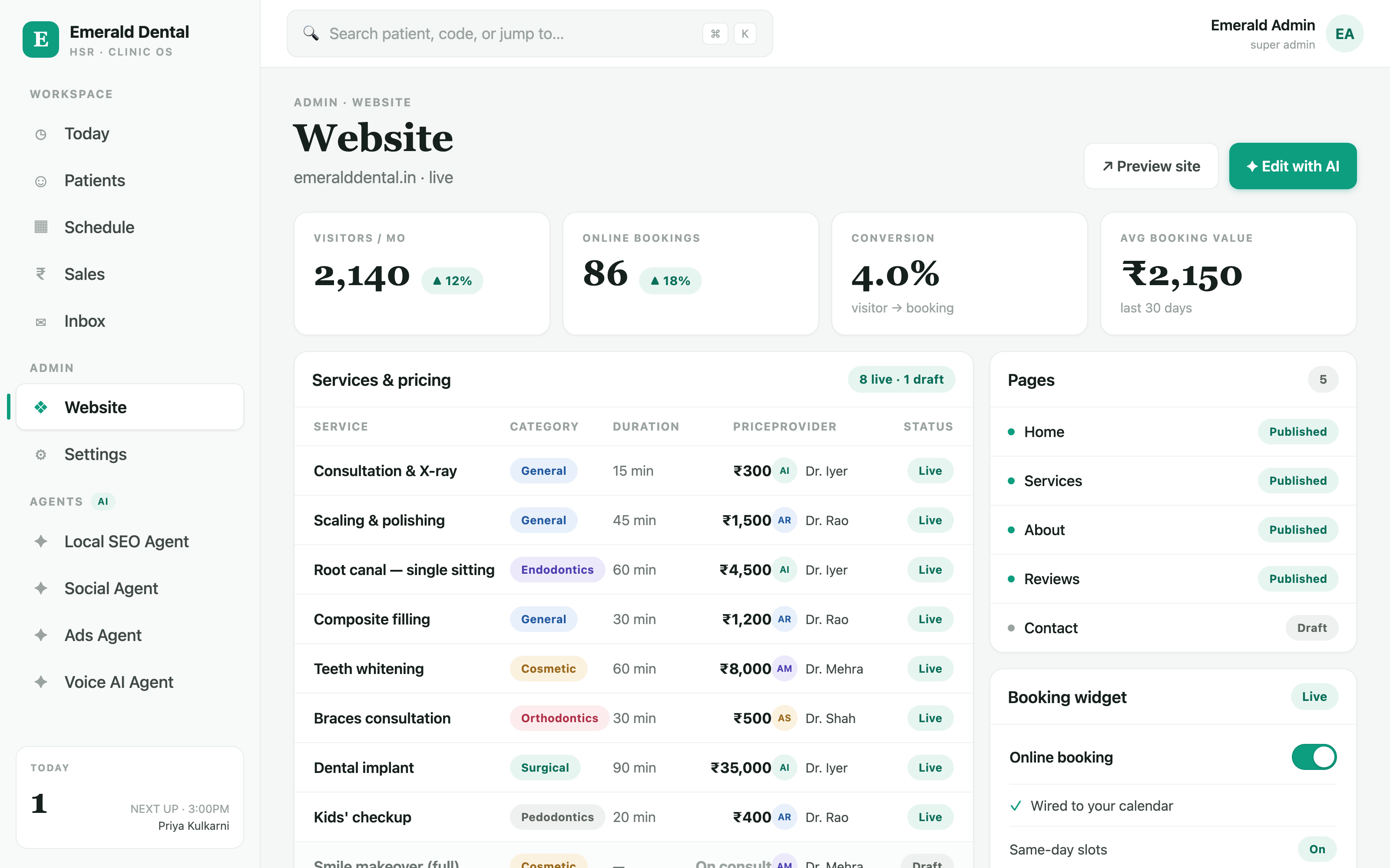 Dental OS — Website manager dashboard