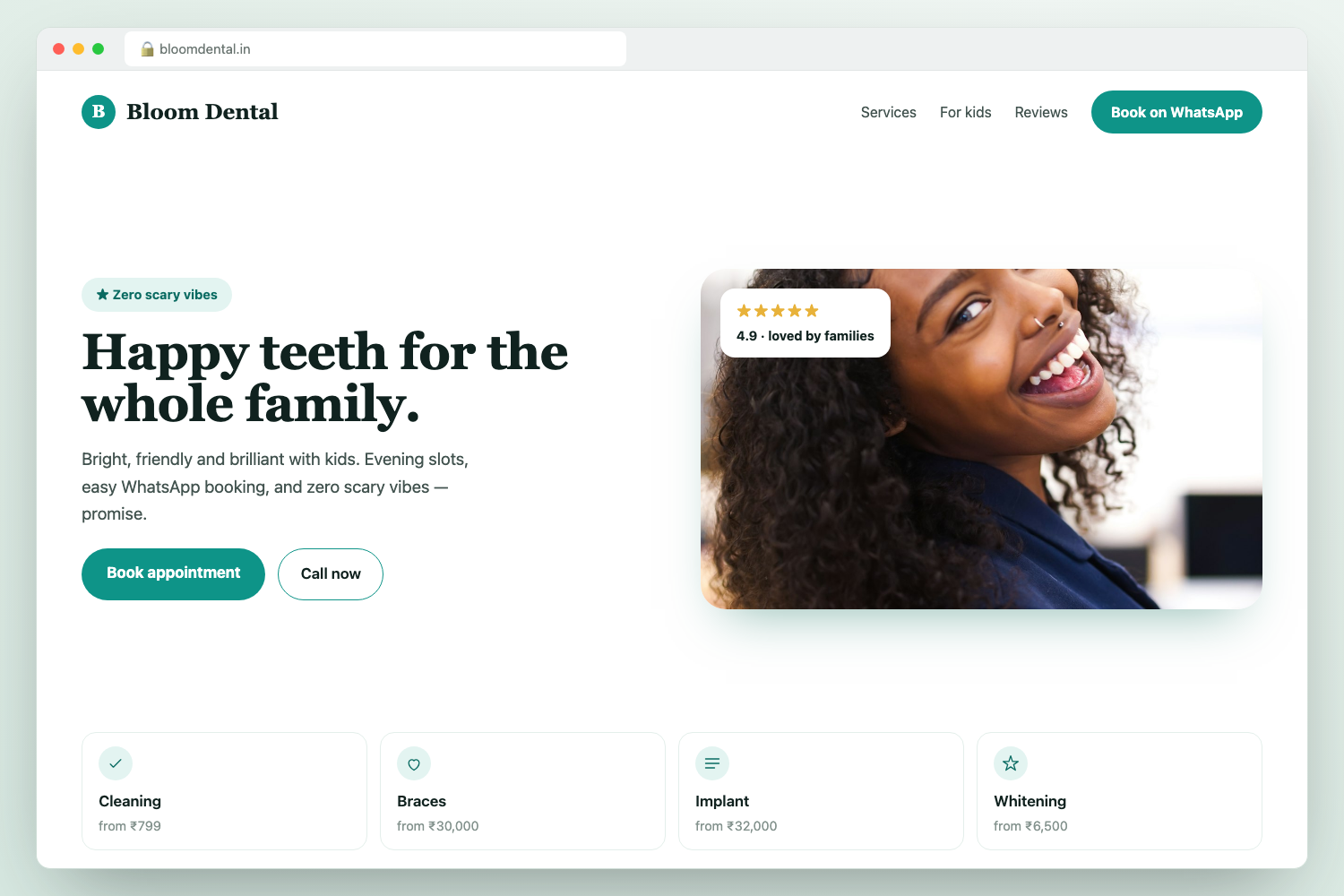 Premium dental website template — Bloom Dental